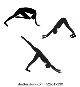sketch sport yoga silhouette three elements of stretching exercises isolated on white background vector