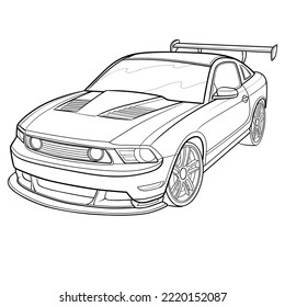 sketch, sports car, coloring book, isolated object on white background, vector illustration, eps