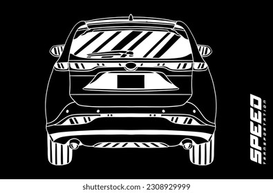 sketch of a sports car vector. car silhouettes, outlines, and contours. Front, side view of a luxury sedan. Abstract hand-drawn modern vehicle isolated on black background. Sports car hand drawn