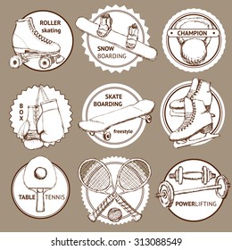 Sketch sports set of logotypes in vintage style, vector