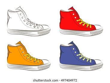 Sketch of sports shoes on a white background. Vector illustration.