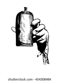 Sketch of the spray for graffiti with a hand. vector illustration