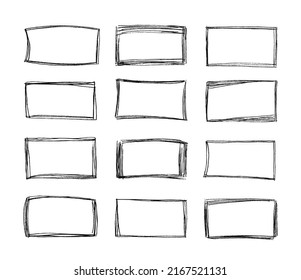 Sketch square frames. Hand drawn rectangular shape doodle border, pencil line scrawl squares and sketched selection frame vector set of sketch border frame, rectangular drawn illustration