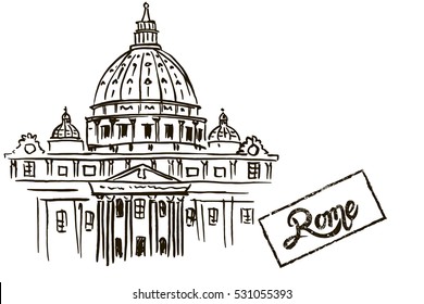 sketch of St. Peter's Basilica in Rome, Italy. 