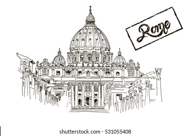 sketch of St. Peter's Basilica in Rome, Italy. 