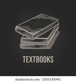 Sketch stack of books textbooks for school. Hand-drawn on a dark background. Vector