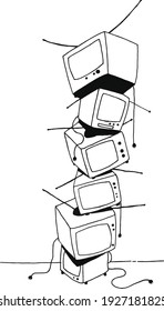 Sketch Of A Stack Of Old Tvs