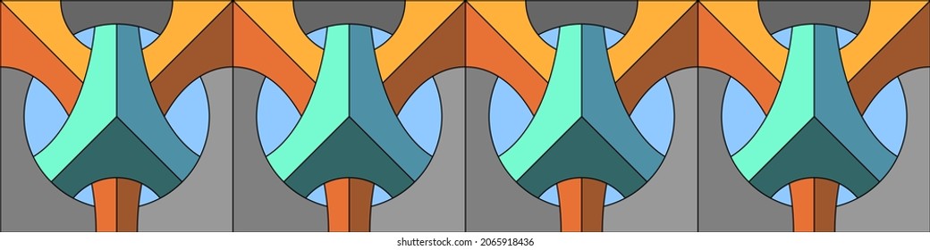 Esbozo de una ventana de vidrio manchada. Ilusiones ópticas. Patrón vectorial 3D impecable. Intertejido. Resumen de fondo multicolor de vidrio teñido. Decoración Art Nouveau para la decoración interior. Plantilla de diseño.	