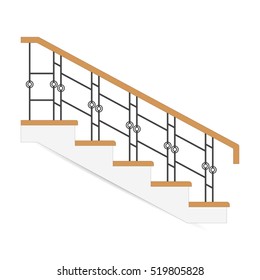 Sketch stair icon  Sample ladder and forged fence side view isolated  Vector illustration white background 