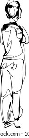 sketch of standing fellow by a back to us