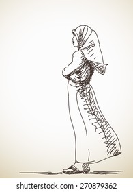 Sketch Standing Muslim Woman Hand Drawn Stock Vector (Royalty Free ...