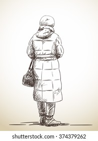 Sketch of standing woman from back, Hand drawn illustration