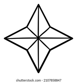 Estrella de esbozo. Forma de estrella corta, signo de doodle de estrella negro para la decoración navideña aislada en fondo blanco