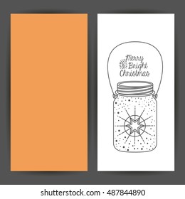 Sketch star inside mason jar icon. Merry Christmas season and decoration theme. Card of two pages design. Vector illustration