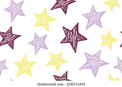 Sketch stars cute vector seamless pattern. Childish background. X-mas decoration. Fabric print with primitive doodle stars. Baby clothes ornament.