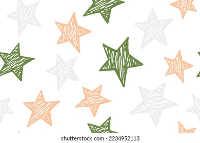 Sketch stars cute vector seamless pattern. Cosmos background. X-mas decoration. Fabric print with primitive doodle stars. Baby clothes ornament.