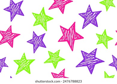 Sketch stars cute vector seamless pattern. Childish background. Birthday decoration. Wallpaper print with simple scribble stars. Baby clothes ornament.