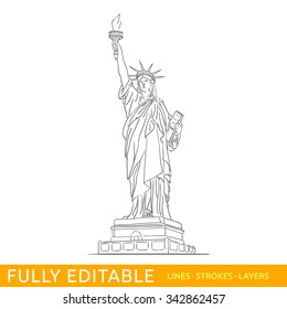 Sketch Statue Liberty  New York City  United States  Modern vector illustration concept  Fully editable outlines  saved brushes   layers 
