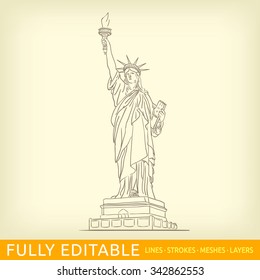 Sketch of Statue of Liberty, New York City, United States. Modern vector illustration concept. Fully editable outlines, saved brushes and layers.