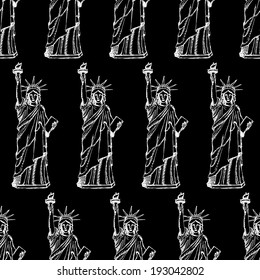Sketch statue of liberty, vector vintage seamless pattern