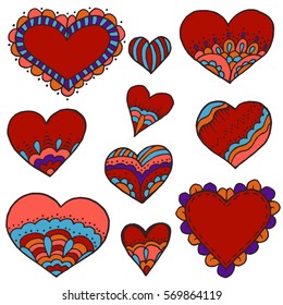 Sketch, stickers, pins. Doodle elements for creativity. Heart. Hand drawing. Love. St. Valentine's Day