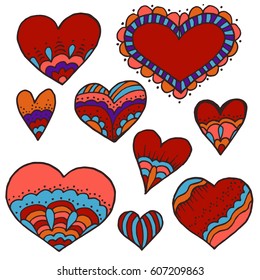 Sketch, stickers, pins. Doodle elements. Heart. Hand drawing. Love, feelings. St. Valentine's Day