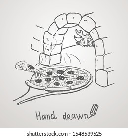 Sketch stone oven for pizza, hand drawn.
