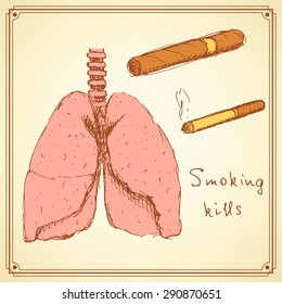 Sketch stop smoking set in vintage style, vector
