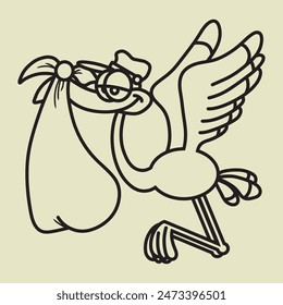 Sketch stork is an illustration of stork carrying baby. Can be use for drawing book, coloring book, item gender reveal, etc.