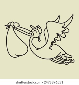 Sketch stork is an illustration of stork carrying baby. Can be use for drawing book, coloring book, item gender reveal, etc.