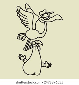 Sketch stork is an illustration of stork carrying baby. Can be use for drawing book, coloring book, item gender reveal, etc.