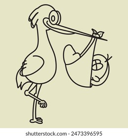 Sketch stork is an illustration of stork carrying baby. Can be use for drawing book, coloring book, item gender reveal, etc.