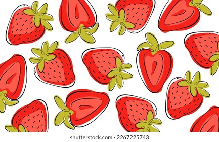 Sketch of strawberries cut out background. Strawberries drawn by hand in outline. Set of bright vector graphic elements for design. Isolated on white background.