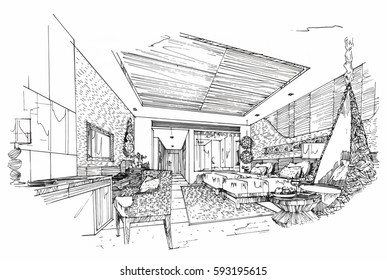 Sketch Streaks Bedroom Black White Interior Stock Vector (Royalty Free ...