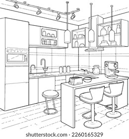 sketch streaks kitchen design, black and white interior design. vector sketch