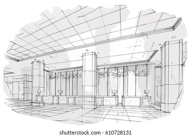 sketch streaks reception, black and white interior design. vector sketch