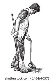 Sketch of a street cleaner at work