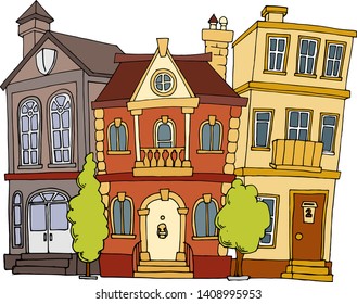 sketch of a street with houses drawing by hand