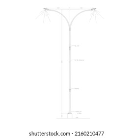 The sketch of a street lamp with a height of 9 meters has two heads and is drawn with clear dimensions and notations