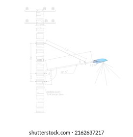 A Sketch Of A Street Lamp Mounted On An Electric Pole Drawn With Dimensions And Sizes