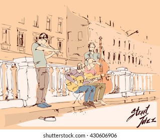 sketch of street musicians
