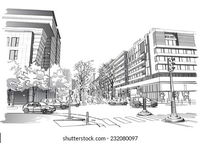 Sketch Of Street In Paris. Vector Illustration 