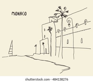 Sketch of streets in Monaco, vector illustration, hand drawn