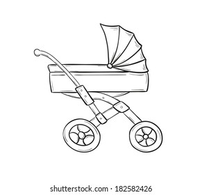 sketch of stroller for small baby on white background, isolated