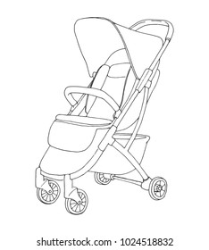 Sketch stroller for walks. Vector illustration
