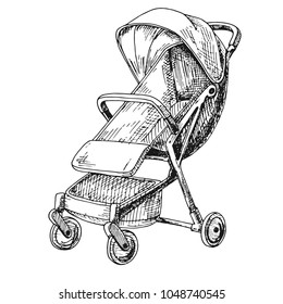 Sketch stroller for walks. Vector illustration