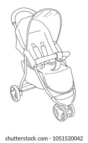 Sketch stroller for walks. Vector illustration