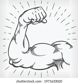 Sketch Strong Arm Muscle Flexing Doodle Hand Drawing Illustration