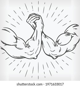 Sketch Strong Arm Wrestling Fighting Doodle Hand Drawing Illustration