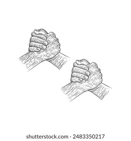 Sketch Strong Arm Wrestling Fighting Doodle Hand Drawing Illustration